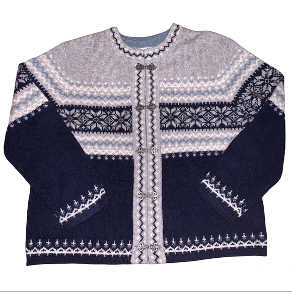 Vintage Susan Bristol Navy Blue & Grey Fair Isle Cardigan - Picture 1 of 5